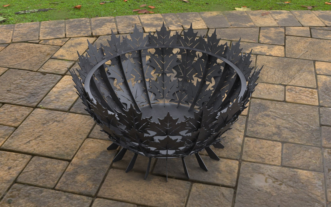 Picture - 7. Maple Leaves Scales d=27'' Fire pit. Files DXF, SVG for CNC, Plasma, Laser, Waterjet. Garden Fireplace. FirePit. Metal Art Decoration.