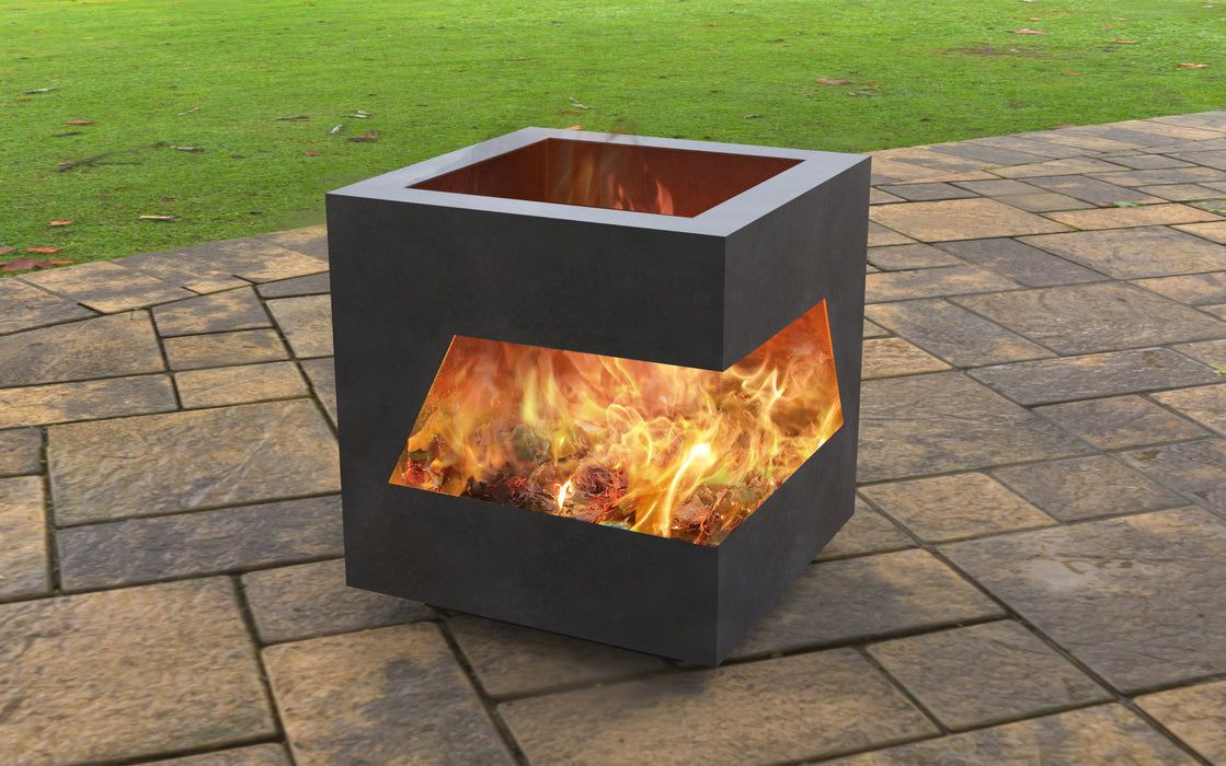 Picture - 3. Modern cube with cutout Fire Pit. Files DXF, SVG for CNC, Plasma, Laser, Waterjet. Garden Fireplace. FirePit. Metal Art Decoration.