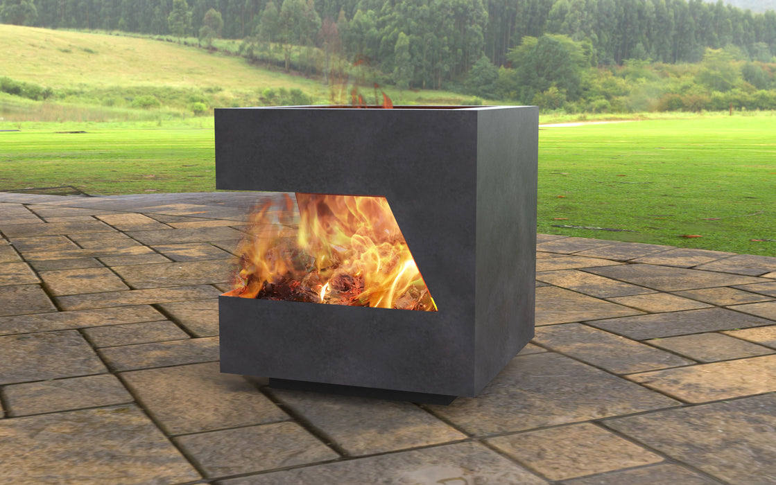 Picture - 4. Modern cube with cutout Fire Pit. Files DXF, SVG for CNC, Plasma, Laser, Waterjet. Garden Fireplace. FirePit. Metal Art Decoration.
