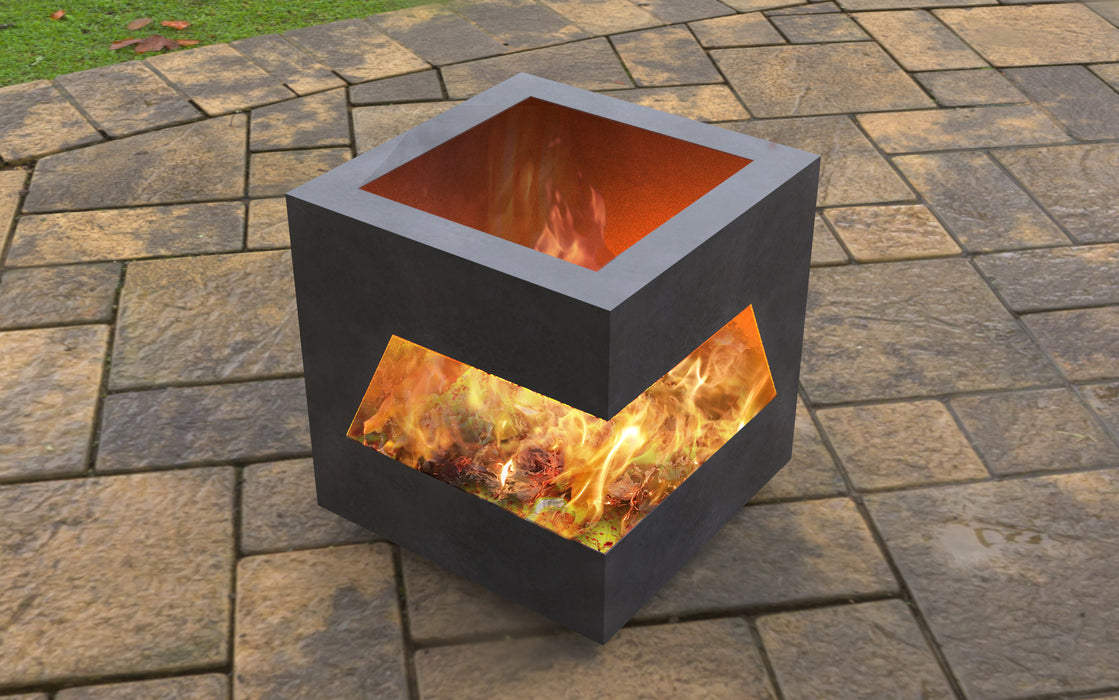 Picture - 5. Modern cube with cutout Fire Pit. Files DXF, SVG for CNC, Plasma, Laser, Waterjet. Garden Fireplace. FirePit. Metal Art Decoration.