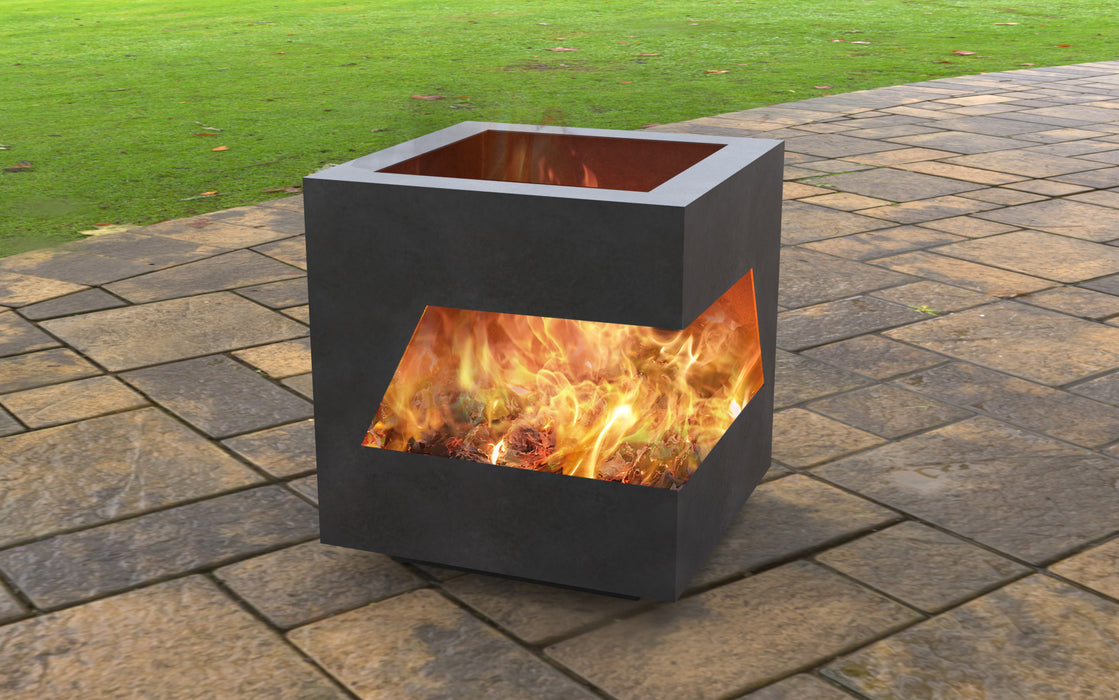 Picture - 7. Modern cube with cutout Fire Pit. Files DXF, SVG for CNC, Plasma, Laser, Waterjet. Garden Fireplace. FirePit. Metal Art Decoration.