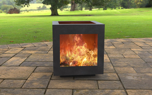 Picture - 1. Modern cube with square cutout Fire Pit. Files DXF, SVG for CNC, Plasma, Laser, Waterjet. Garden Fireplace. FirePit. Metal Art Decoration.