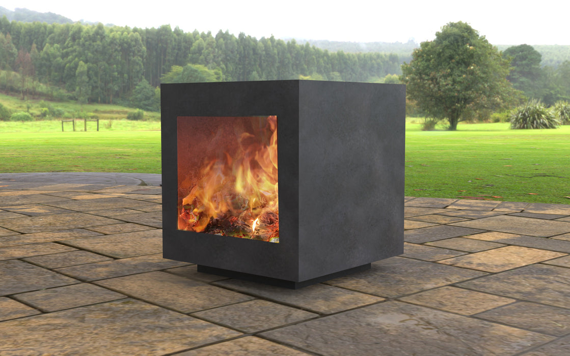 Picture - 4. Modern cube with square cutout Fire Pit. Files DXF, SVG for CNC, Plasma, Laser, Waterjet. Garden Fireplace. FirePit. Metal Art Decoration.