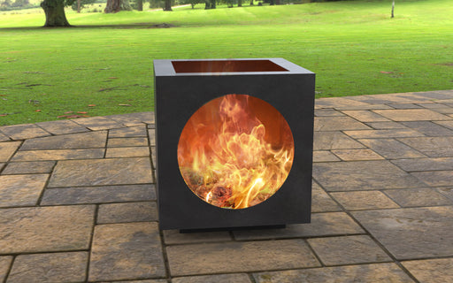Picture - 1. Modern cube with circle cutout Fire Pit. Files DXF, SVG for CNC, Plasma, Laser, Waterjet. Garden Fireplace. FirePit. Metal Art Decoration.