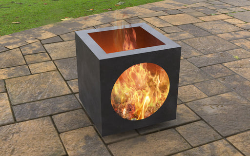 Picture - 2. Modern cube with circle cutout Fire Pit. Files DXF, SVG for CNC, Plasma, Laser, Waterjet. Garden Fireplace. FirePit. Metal Art Decoration.