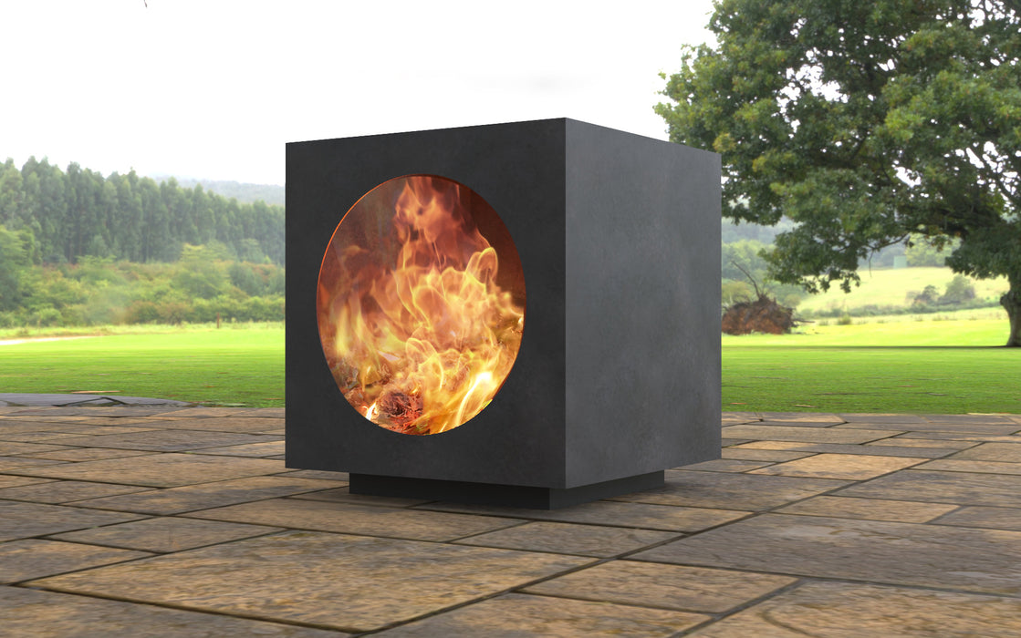 Picture - 3. Modern cube with circle cutout Fire Pit. Files DXF, SVG for CNC, Plasma, Laser, Waterjet. Garden Fireplace. FirePit. Metal Art Decoration.