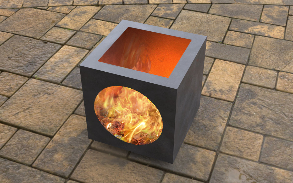 Picture - 5. Modern cube with circle cutout Fire Pit. Files DXF, SVG for CNC, Plasma, Laser, Waterjet. Garden Fireplace. FirePit. Metal Art Decoration.