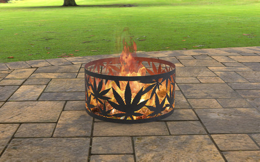Picture - 7. Fire Pit Ring Cannabis Leaves. Files DXF, SVG for CNC, Plasma, Laser, Waterjet. Garden Fireplace. FirePit. Metal Art Decoration.