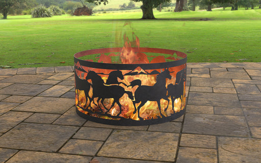 Picture - 6. Fire Pit Ring Horses II. Files DXF, SVG for CNC, Plasma, Laser, Waterjet. Garden Fireplace. FirePit. Metal Art Decoration.